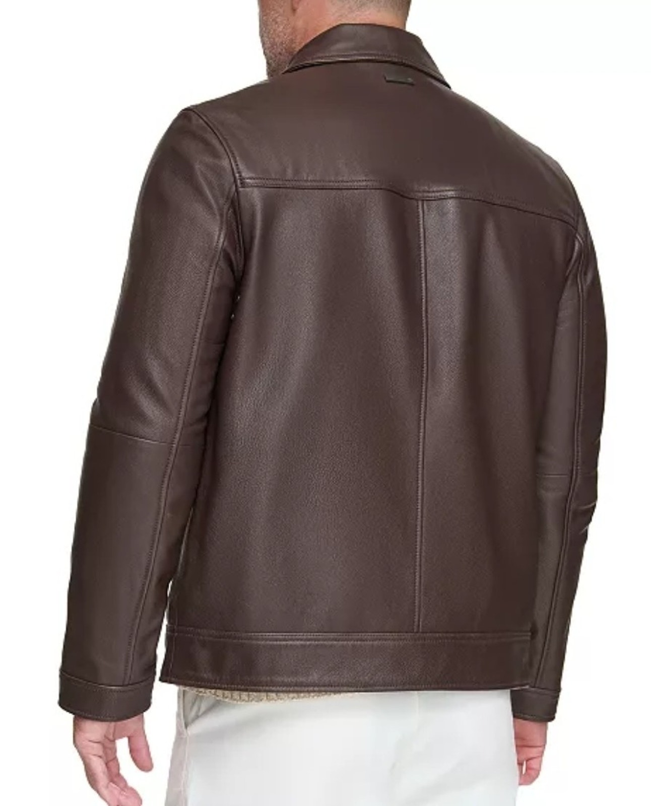 $750 Andrew Marc New York Mens Brown Full Zip Cotton Lined Coat Leather Jacket L